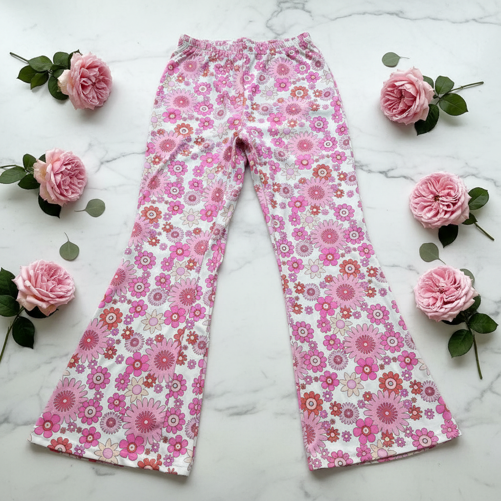 Floral Bell Bottom Pants on White Marble