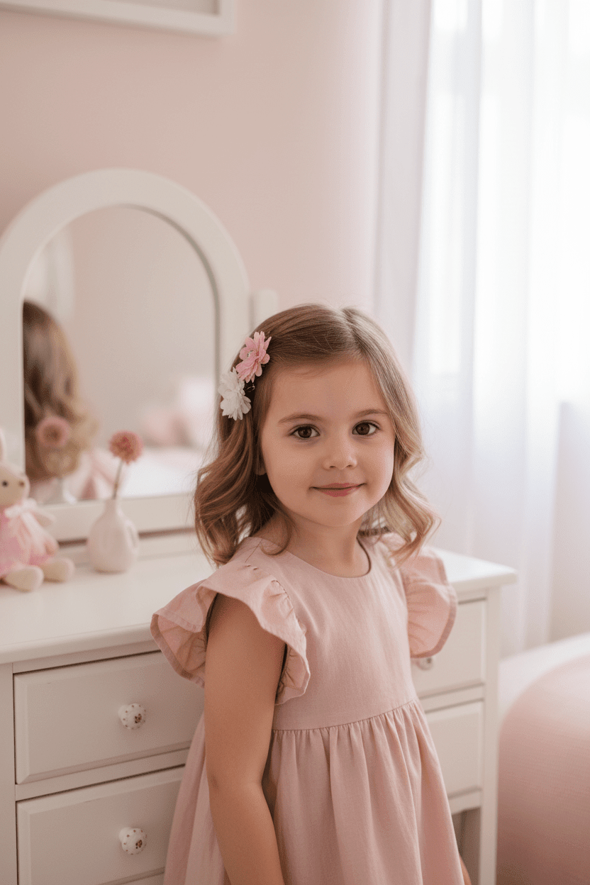 Fabric Flower Hair Clips – Set of 5 | Pink & White Floral Clips for Girls - Juanita Boutique