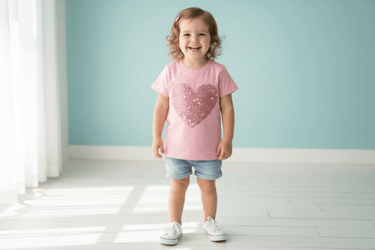 Girls Pink Glitter Heart Tee - Juanita Boutique