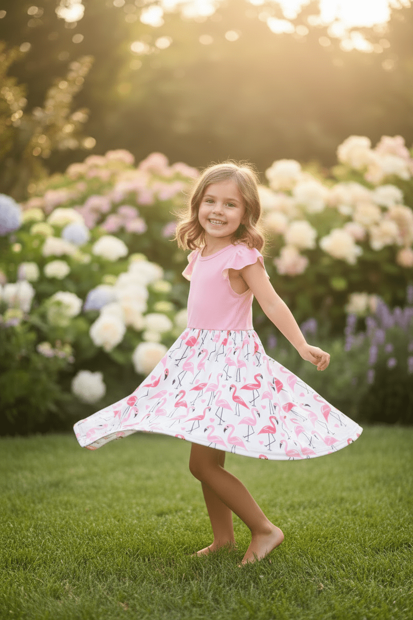 Girls Flamingo Flutter Dress - Juanita Boutique