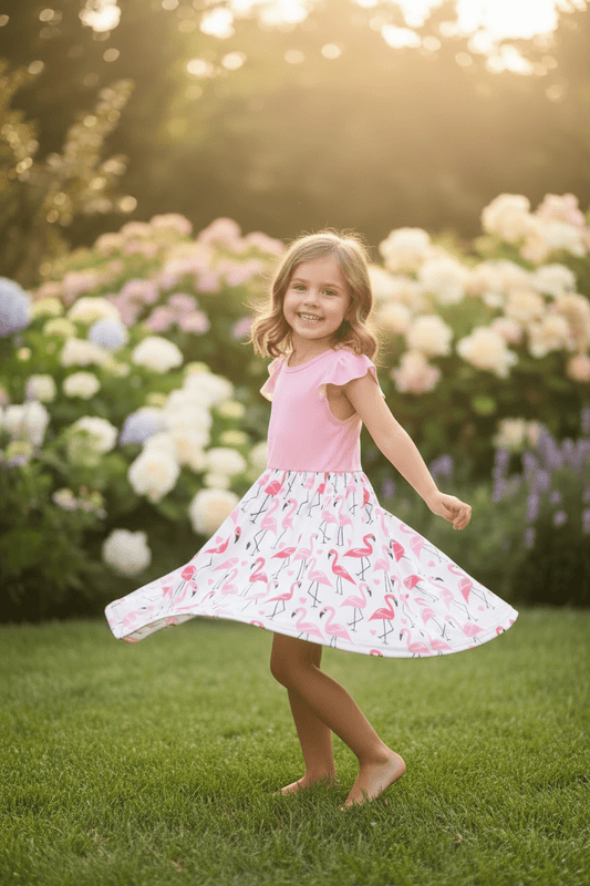 Girls Flamingo Flutter Dress - Juanita Boutique