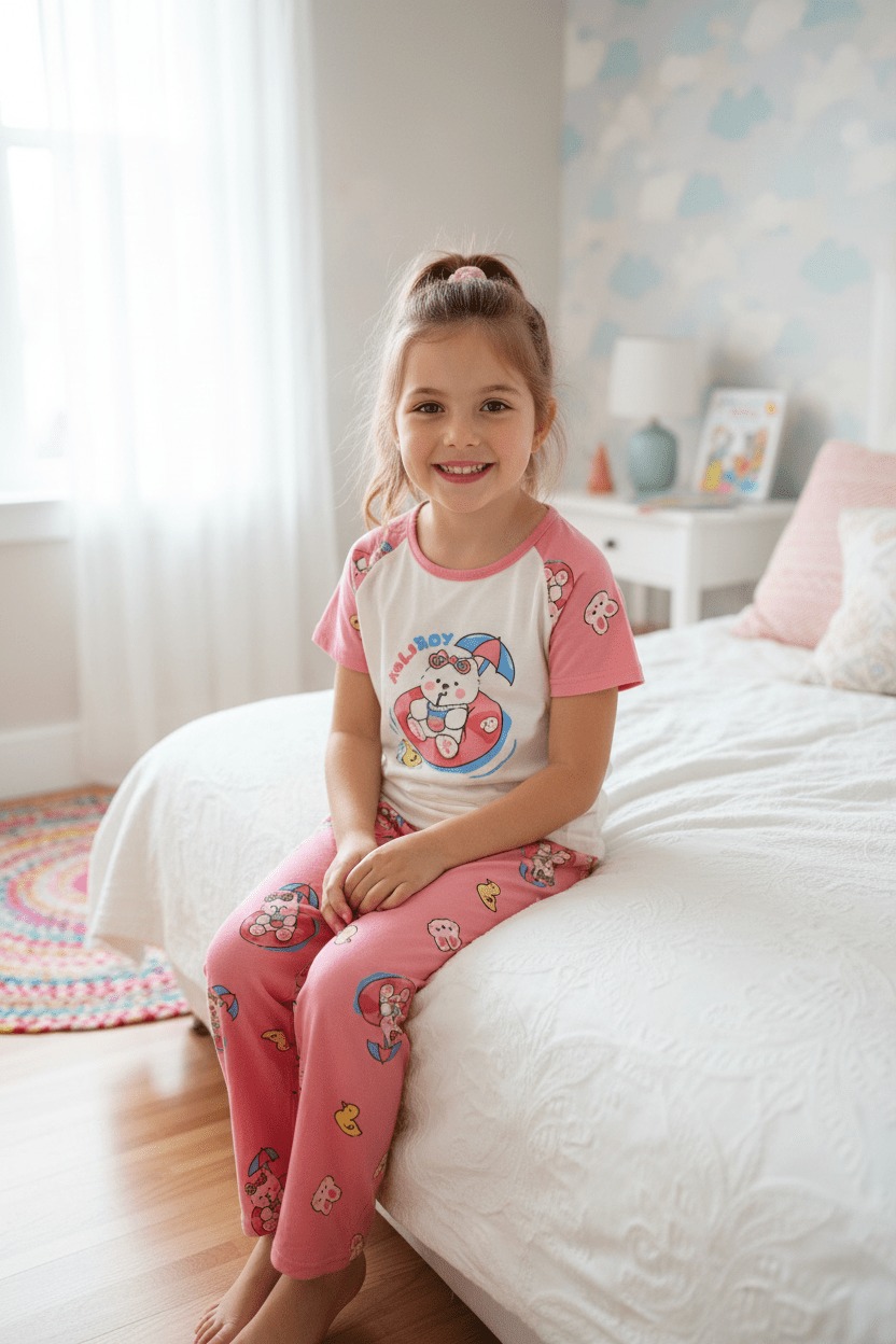 Girls Pink Bear Pyjama SETI have - Juanita Boutique