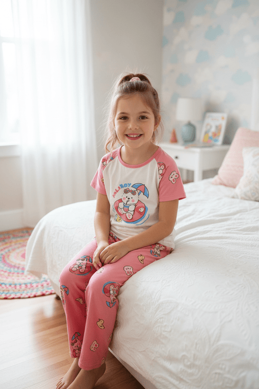 Girls Pink Bear Pyjama SETI have - Juanita Boutique