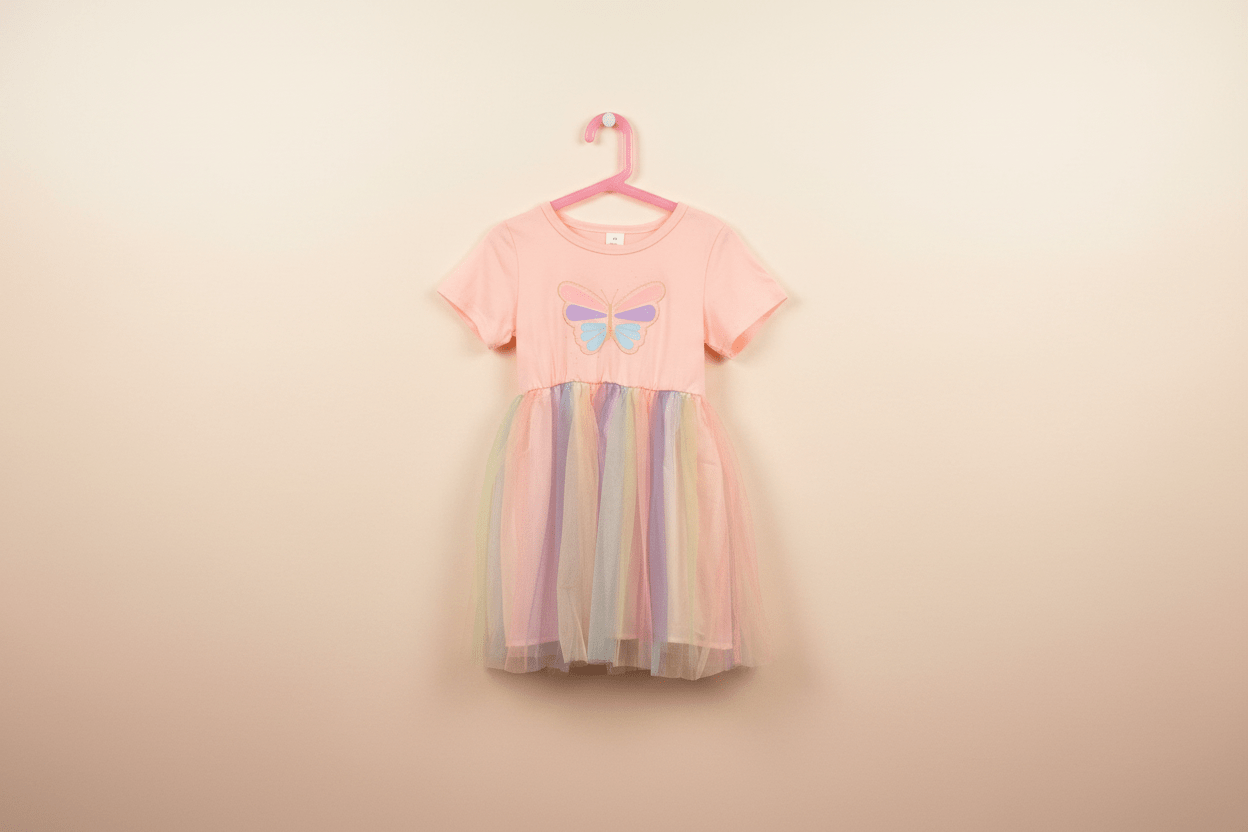 Girls' Rainbow Butterfly Tulle Dress - Juanita Boutique