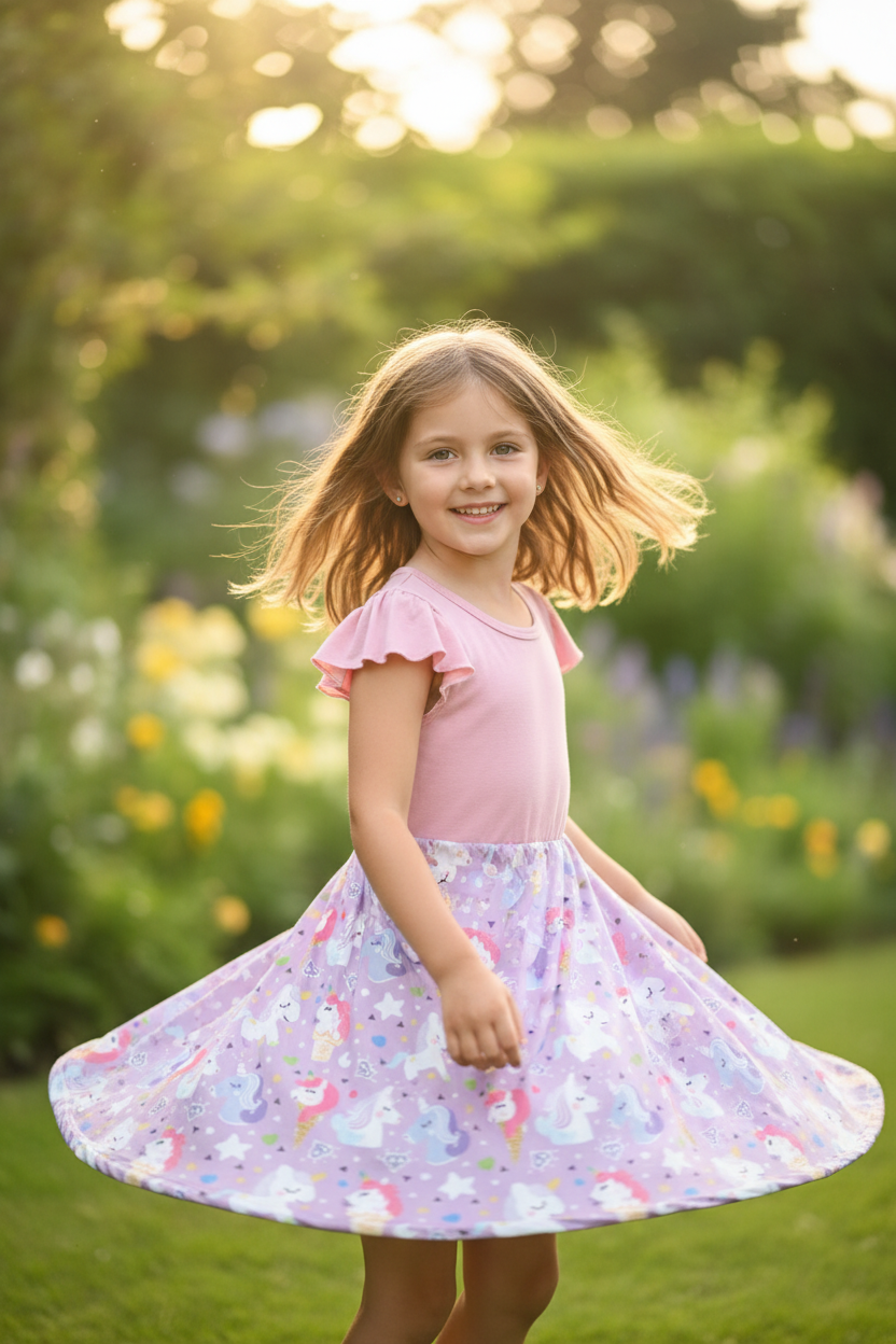 Girls Unicorn Flutter Dress - Juanita Boutique