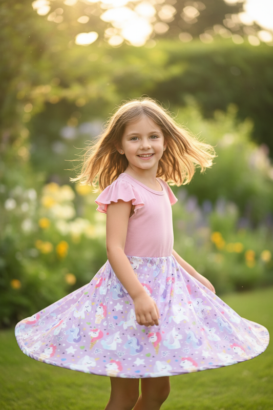 Girls Unicorn Flutter Dress - Juanita Boutique