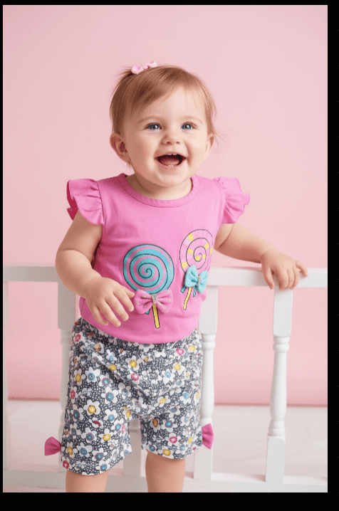 Girls Lollipop Tee & Floral Bow Shorts Set - Juanita Boutique
