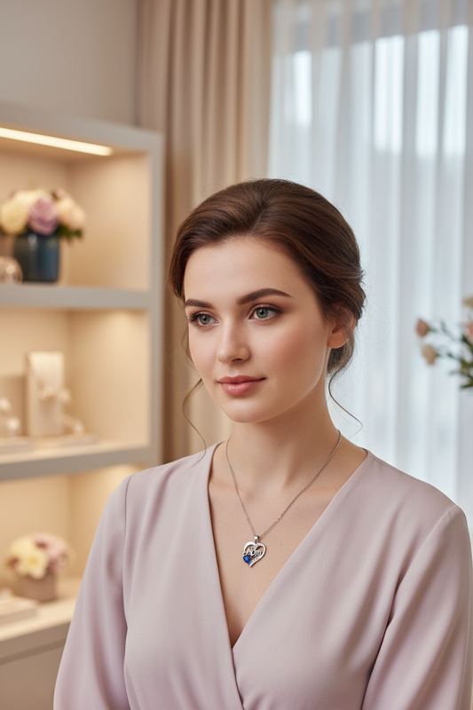 Mom I Love You Heart Necklace on Model