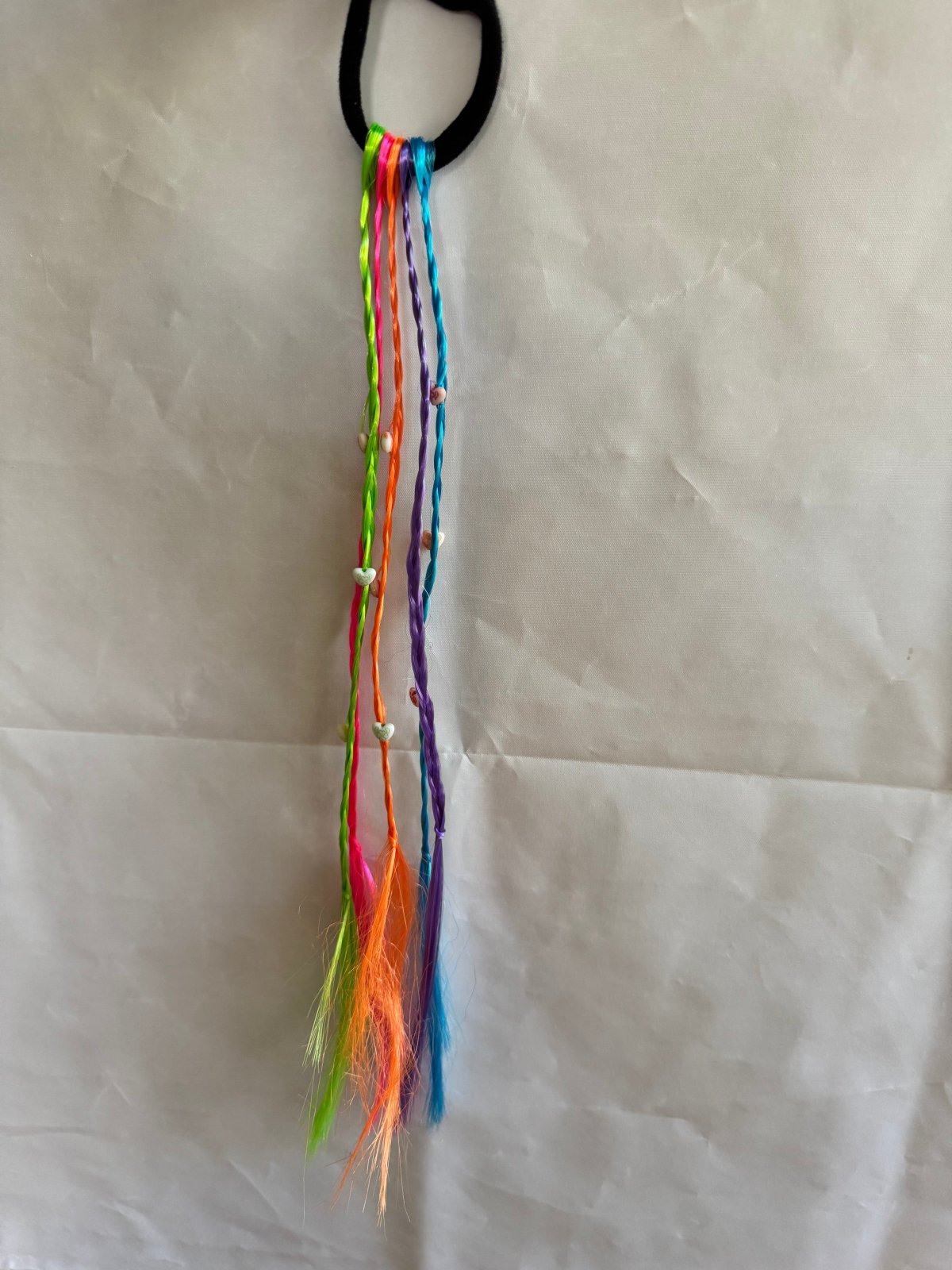 Rainbow Hair Tie with Streaks & Heart Beads - Juanita Boutique