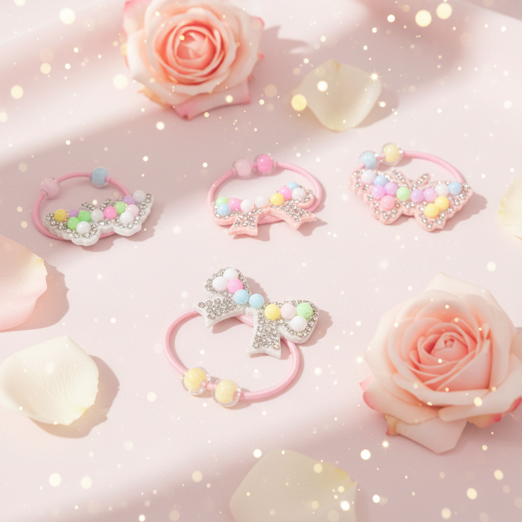 Pastel Bow Hair Ties Ad Flat Lay
