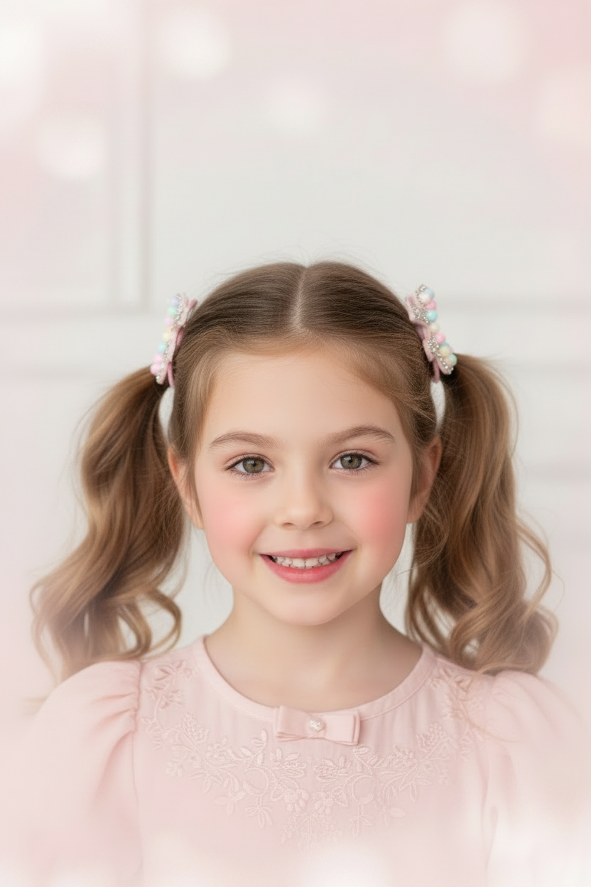 Pastel Bow Hair Ties Front Pigtails