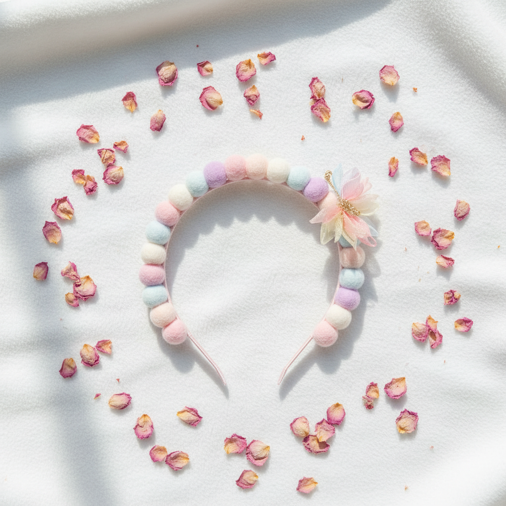 Pastel Pom Pom Headband Flat Lay