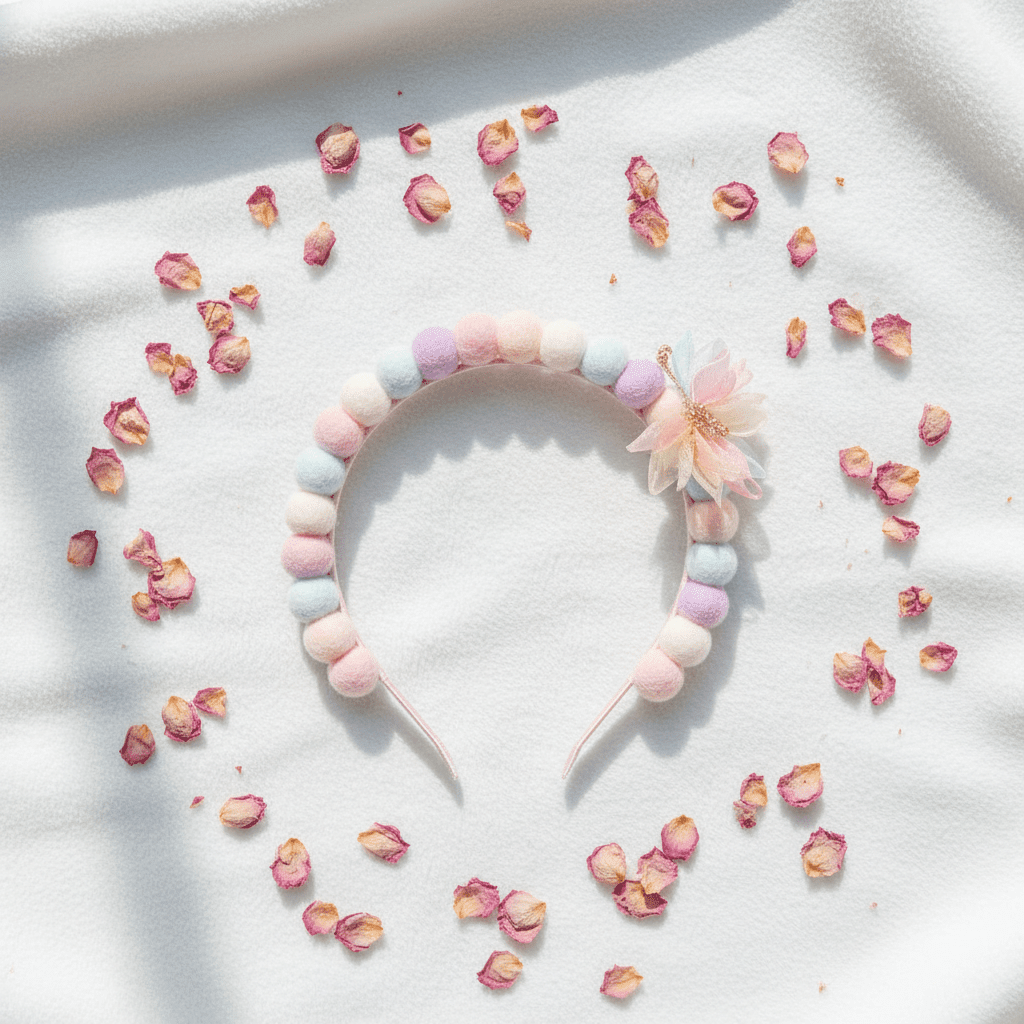 Pastel Pom Pom Headband with Flower Detail - Juanita Boutique