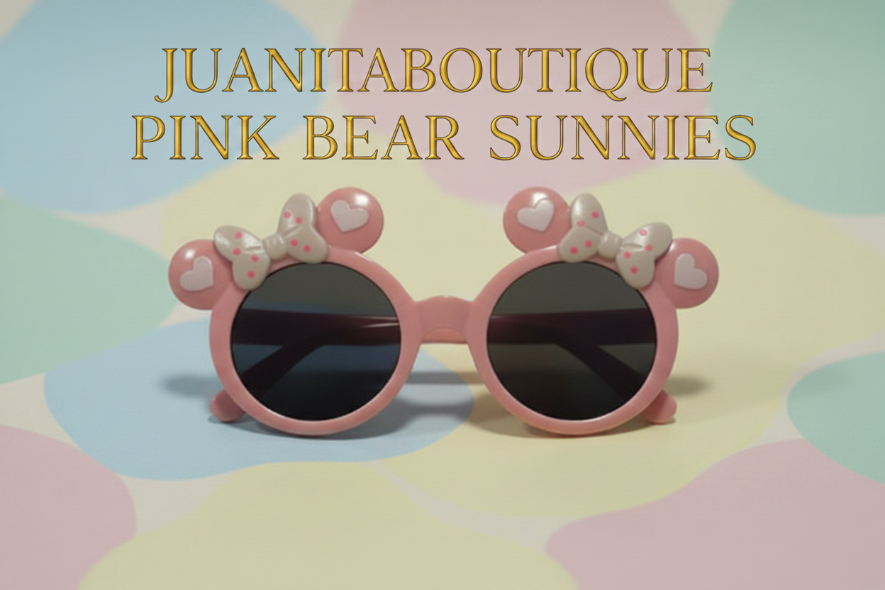 Pink bear sunglass's front view — Juanita Boutique.