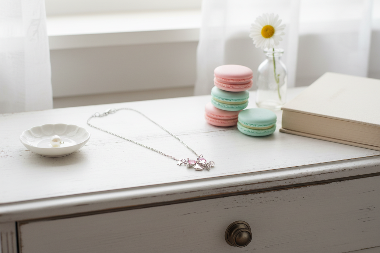 Pink Bow Necklace on Dresser