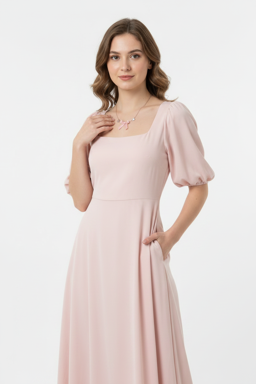 Pink Bow Necklace on Model