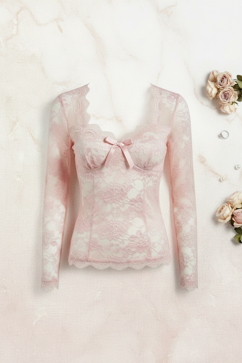 Pink Lace Top Flat Lay