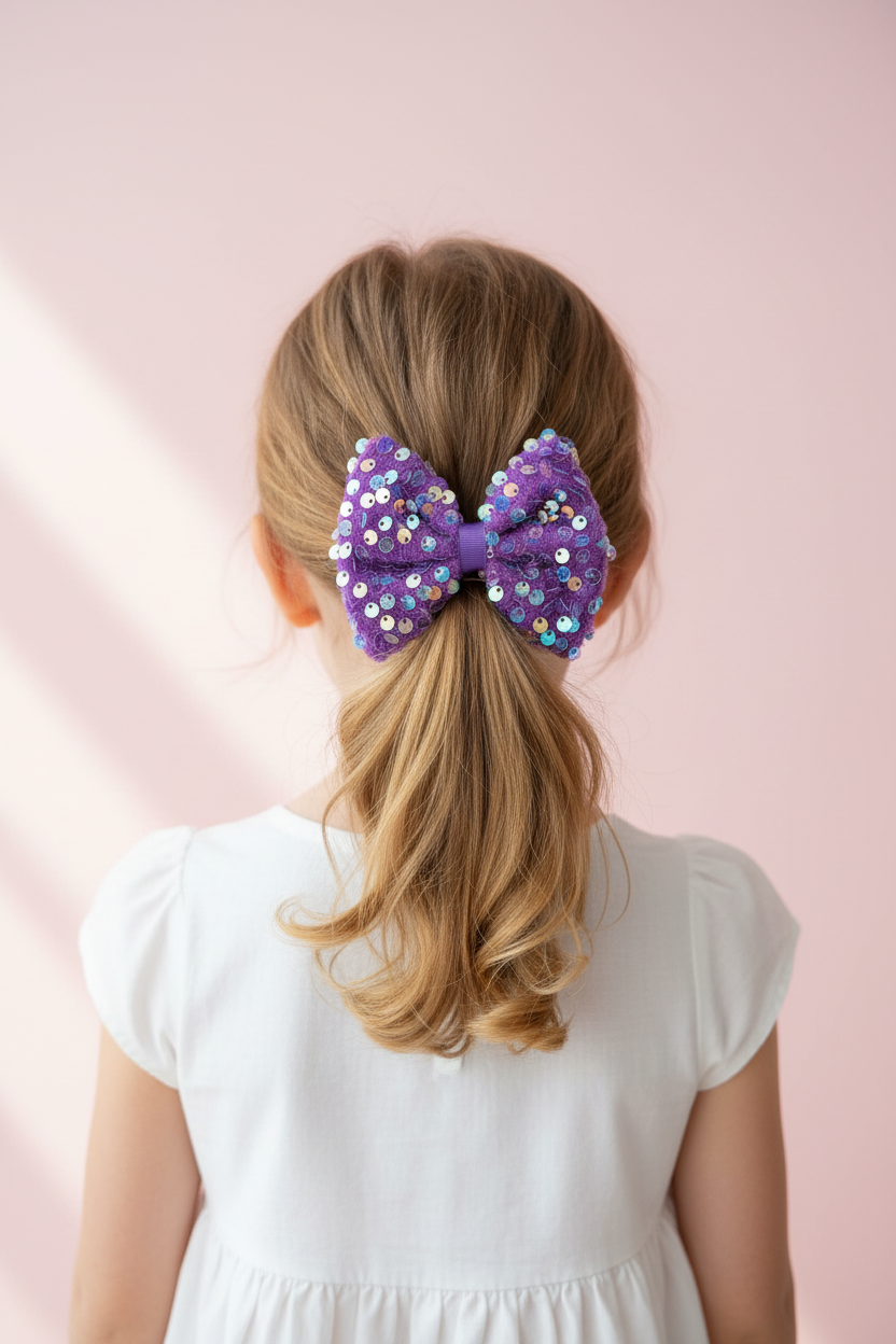 Purple Sequin Bow - Back Model