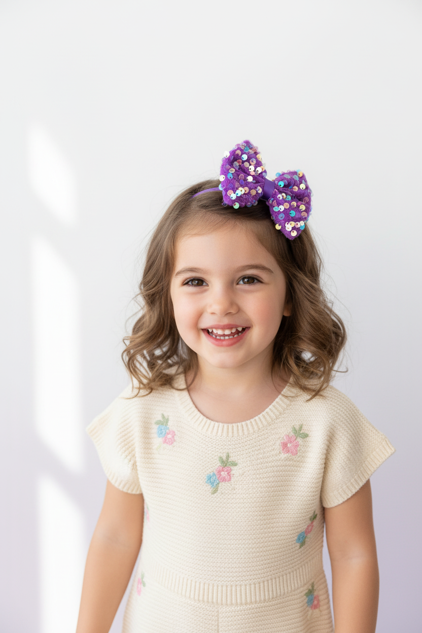 Purple Sequin Bow - Front Model