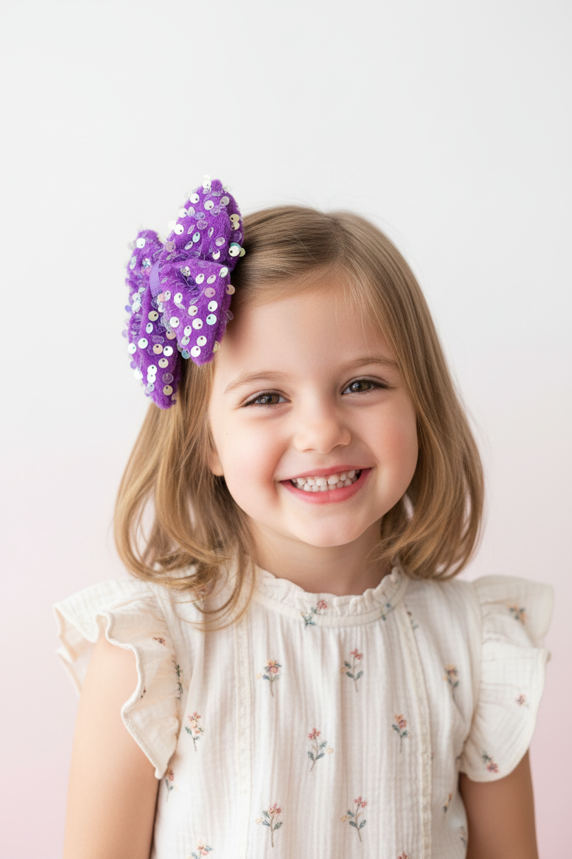 Purple Sequin Bow - Model Shot