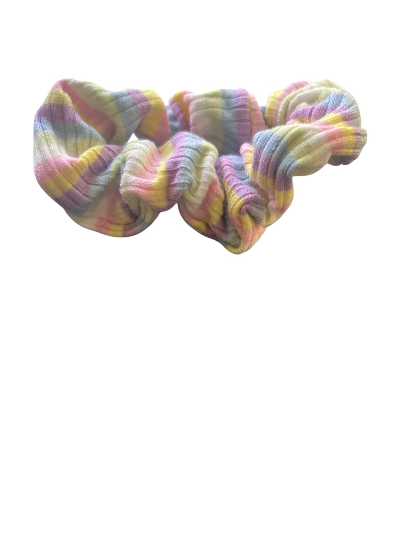 Pastel tie-dye scrunchie on a white background