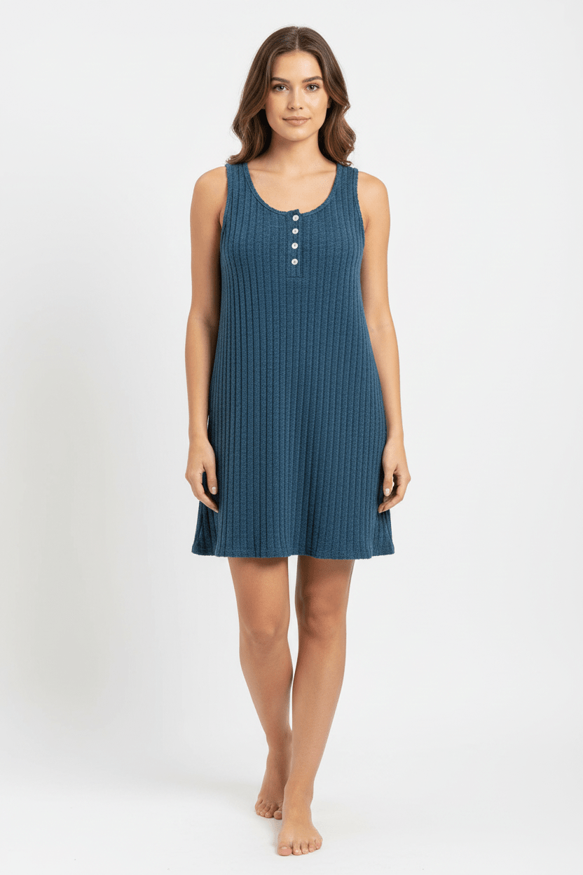 Waffle Knit Sleeveless Dress - Teal - Juanita Boutique