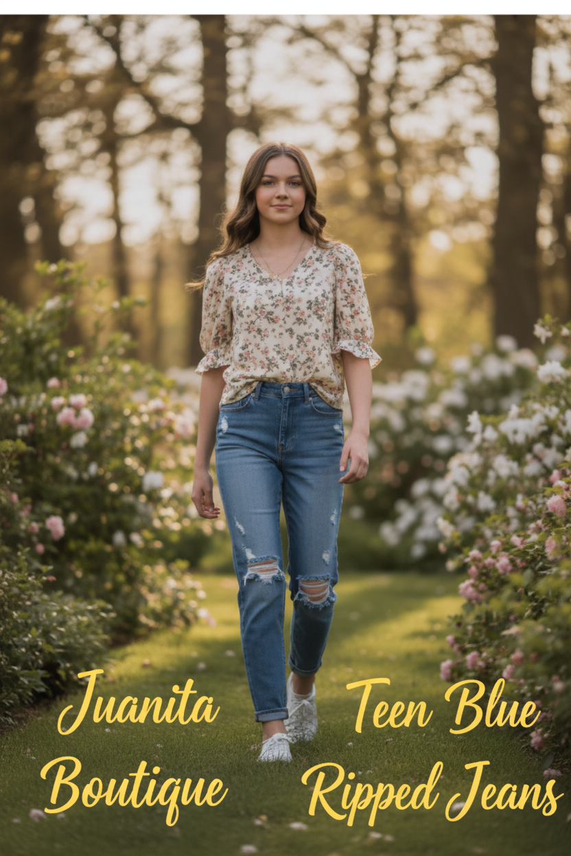 Teen Blue Ripped Jeans Bright Garden Bold Branding