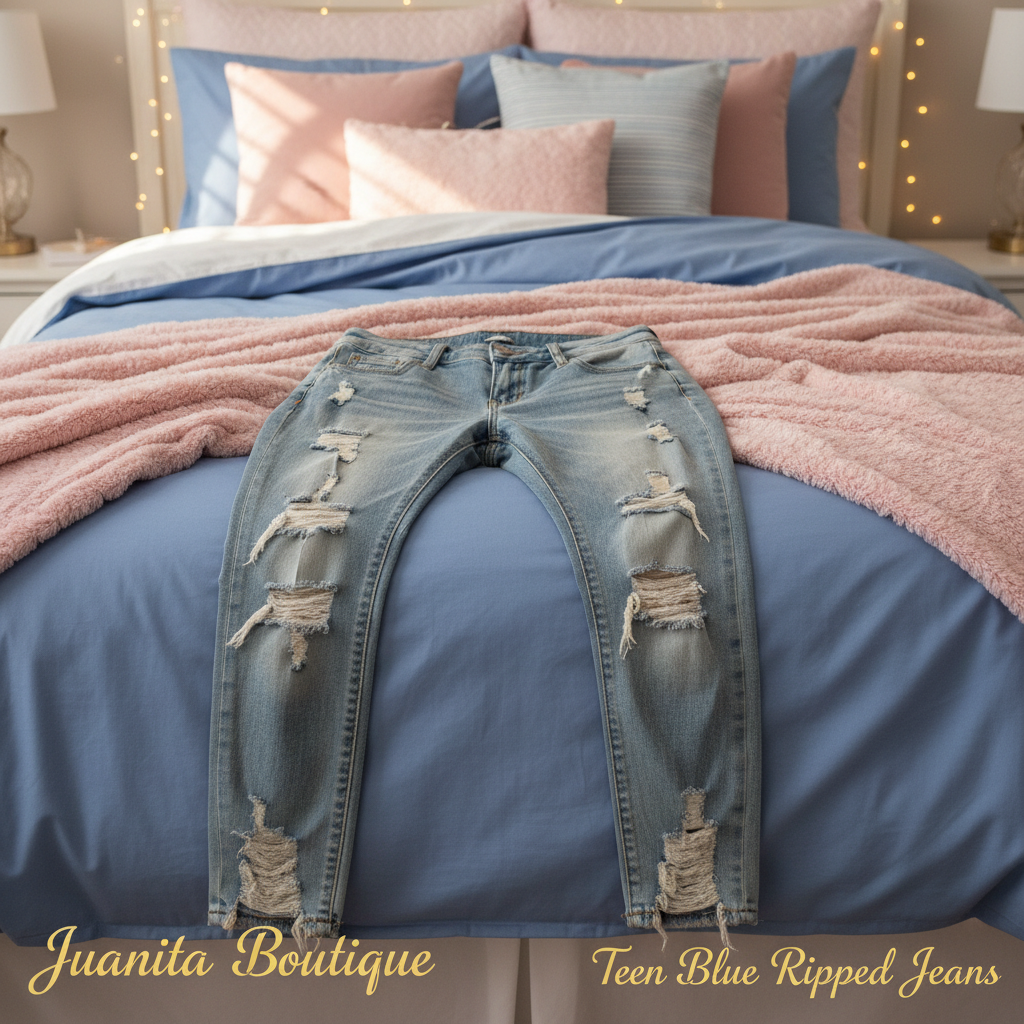 Teen Blue Ripped Jeans Clean Bedroom