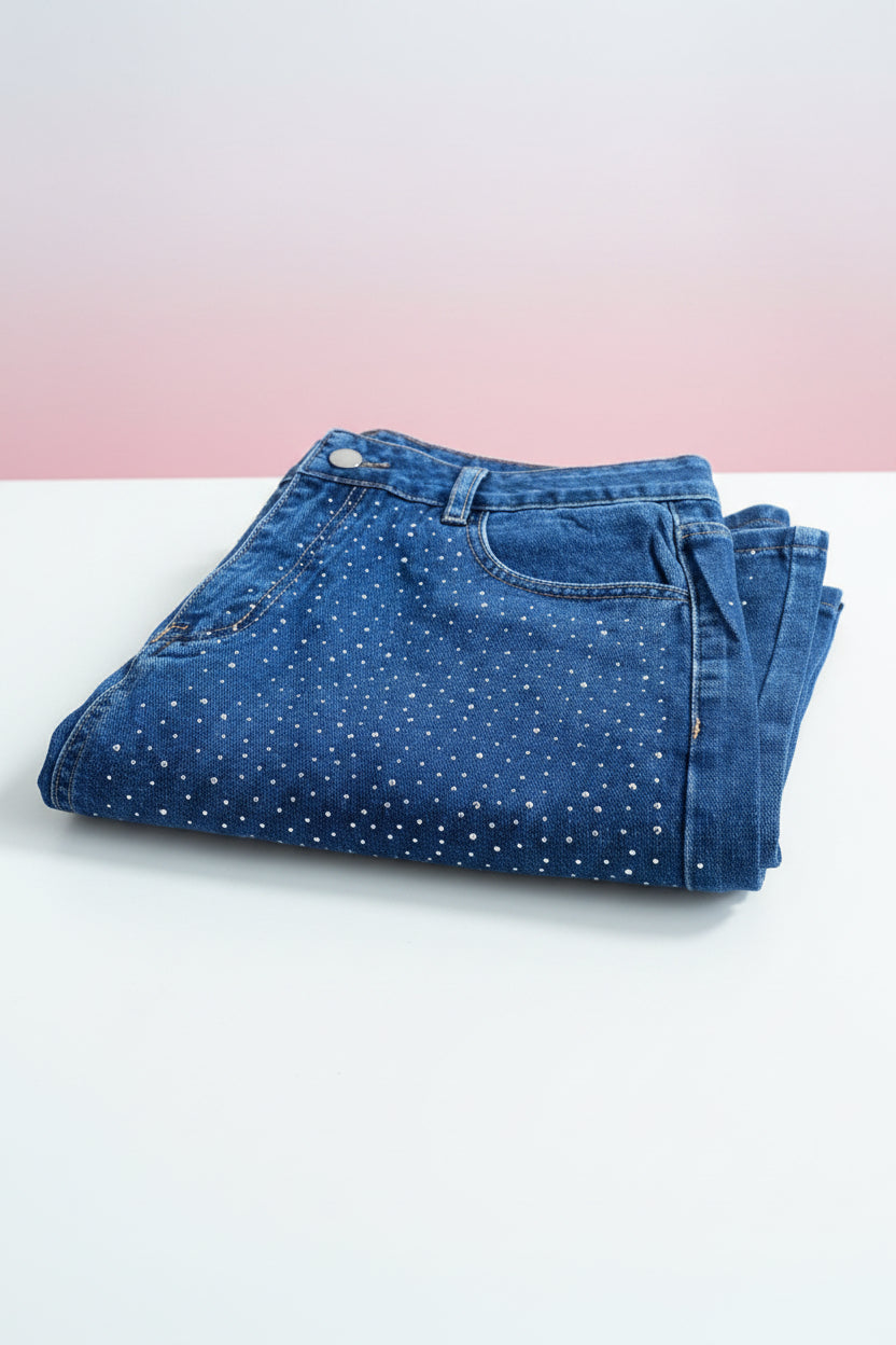 Women's Rhinestone Bow Wide-Leg Jeans - Juanita Boutique