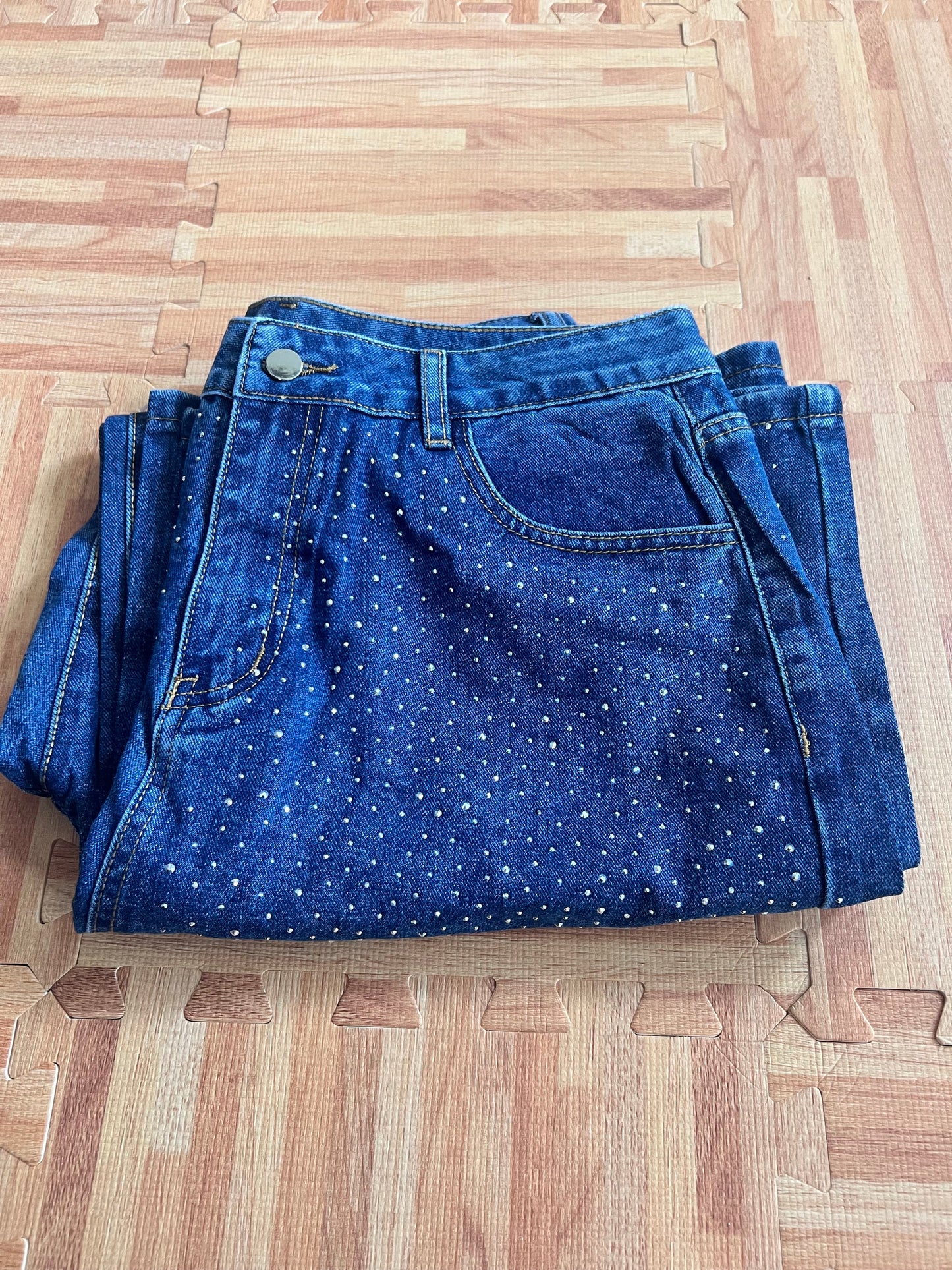 Women's Rhinestone Bow Wide-Leg Jeans